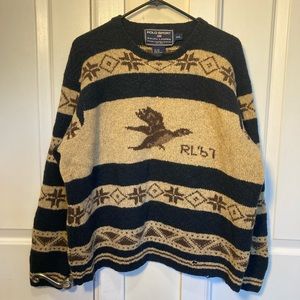 Vintage polo sport duck hunt wool/silk knit sweater